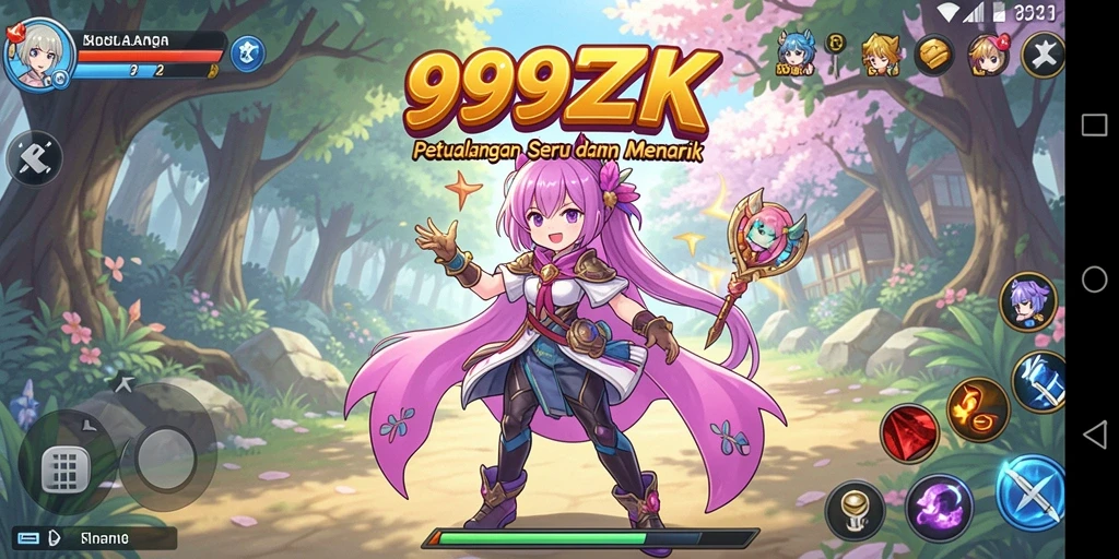 Tampilan menarik dari gameplay 999ZK dengan karakter anime yang mengesankan.