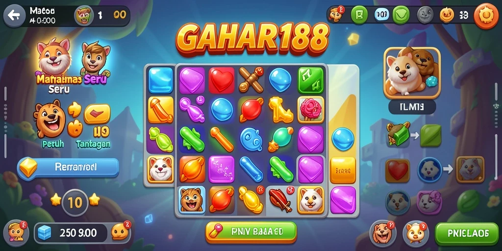 Screenshot GAHAR188 menampilkan gameplay seru di level Match-3.