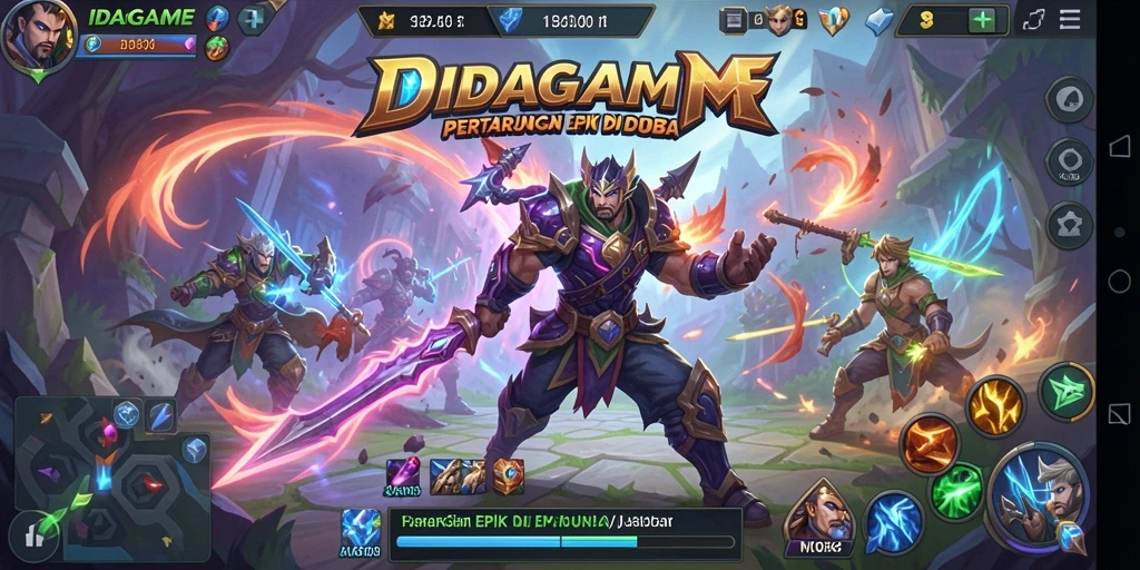 Screenshot IDAGAME menampilkan aksi pertarungan seru dalam gameplay MOBA.