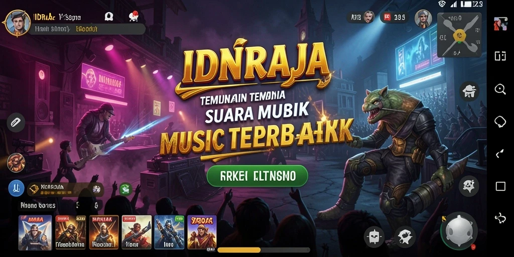 Tampilan gameplay IDNRAJA dengan berbagai pilihan musik.